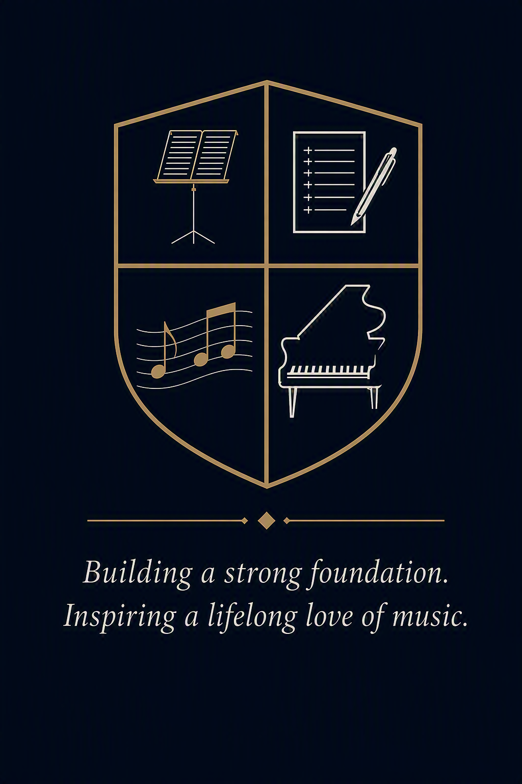 Dolce Music Academy crest — Building a strong foundation. Inspiring a lifelong love of music.